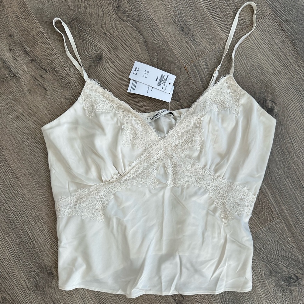Abercrombie cream satin/lace cami, size: L, NWT